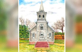 Encouraged by Scripture Featured Image Old Country Church color pencil drawing by Robin Lybeck