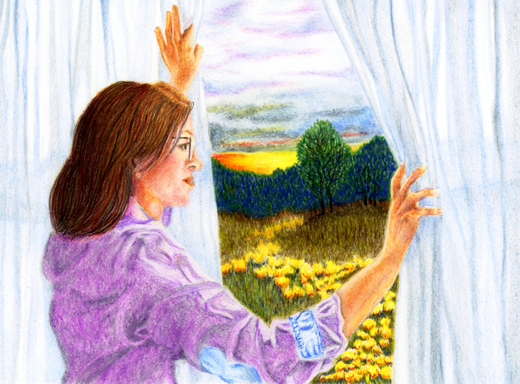 Encouraged by Scripture color pencil drawing by Robin Lybeck The Curtain
