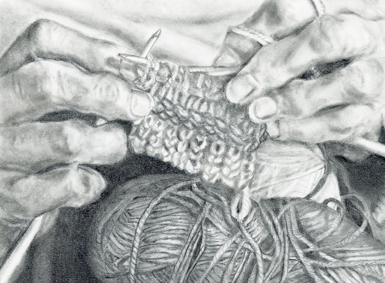 Encouraged by Scripture graphite pencil drawing by Robin Lybeck Amy's Hands