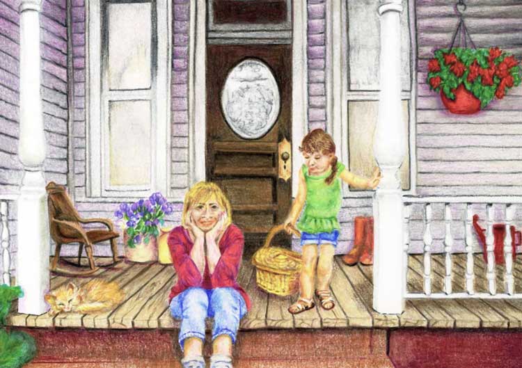 Encouraged by Scripture color pencil drawing by Robin Lybeck Front Porch of Heaven