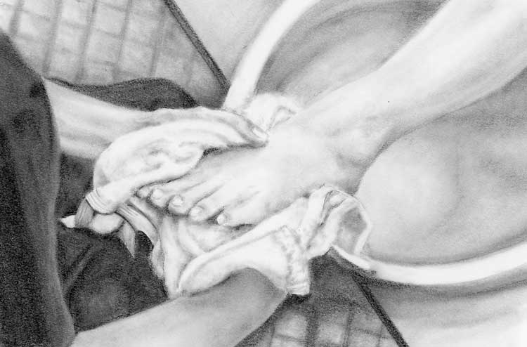 Encouraged by Scripture pencil drawing by Robin Lybeck Servanthood